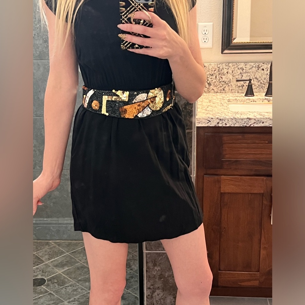 American Vintage Black Belt with Gold and Silver Sequin Accents
